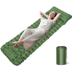 TVWVT 캠핑 수면 패드, 베개 내장 풋 펌프가 있는 셀프 인플레이팅 야외 캠핑, 배낭 여행, 하이킹, 텐트 등을 위한 초경량 휴대용 캐리백 포함