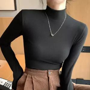 슬림핏 여성 폴라 니트티 골지 반목 긴팔 셔츠블랙티 가을셔츠 셔츠 목티 가을룩