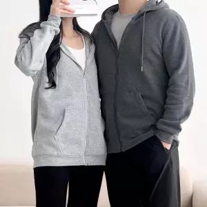 남자 여자 기본 무지 깔끔한 스타일 베이직 기모 후드 집업 자켓 간절기 지퍼 리스 플리스 슬림핏 요가 풀