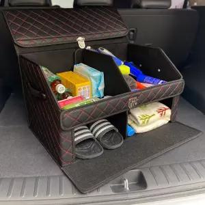 자동차 2층 가죽 트렁크정리함 수납함 블랙레드 차량용용품 접이식박스