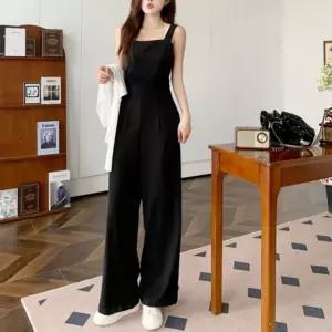 데이트룩 데일리 일자핏 민소매 블랙 점프수트여성 여자슈트 린넨 여름