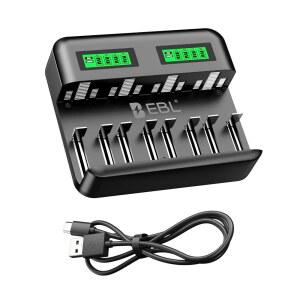 EBL LCD 8 베이 배터리 충전기 충전식 배터리용 AA AAA C NI-MH 배터리 2A USB 포트 타입 입력