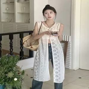 니트 가디건 롱 조끼 뜨개 민소매 여성용 뷔스티에 데일리룩