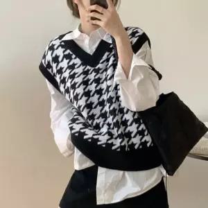 봄 가을 겨울 깔끔한 베이직 하운드 체크 베스트 털조끼 여자 여성 쪼끼