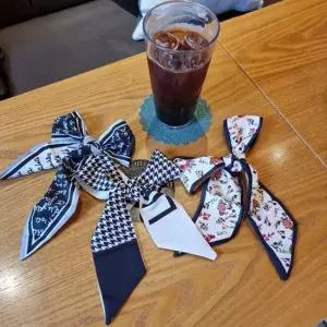 레터링 패션 스카프 타이스카프 체크 패턴 헤어 머리 레터링 스카프 타이스카프 넥스카프