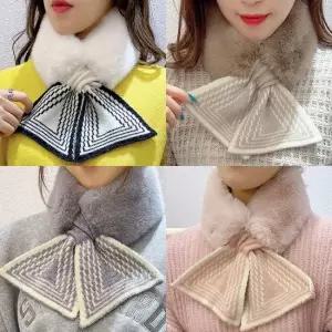 여성여자겨울삼각패턴하운드퍼숏쁘띠미니목도리머플러 니트목도리 니트머플러