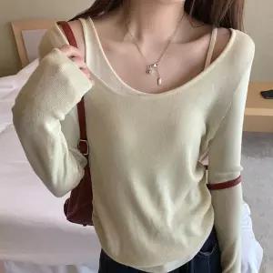 여성 레이어드 니트 티셔츠 이너 나시 세트 봄니트 가을 데일리룩 코디 꾸안꾸 캐주얼 라운드넥 여친 니트