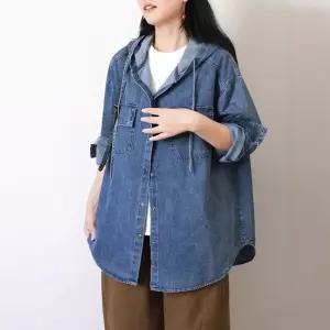 빛채운 여성 올가을 후드 데님 셔츠 빅사이즈 오피스룩 슬림핏 캐주얼 카디건 OPH3