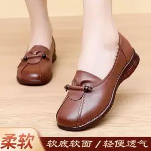 샤오원샵 여사친 빈티지 봄가을 화 가죽 미끄럼 플랫 구두 단 리얼 소프트 키작녀 사계절 폼 꾹3