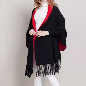 블랙+레드 가디건 숄(여성용) 박시 루즈핏 패션 캐주얼 여자 스타일