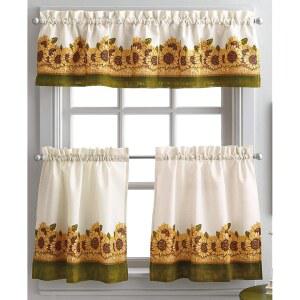 커튼웍스 해바라기 정원 창문 주방 커튼 티어 및 밸런스, 노란색, 36인치 세트