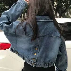 뒷단추포인트 데님 청자켓 크롭 점퍼 ST2396카디건 코트 숏재킷 크롭자 반팔자 패딩 잠바 청자 가디건