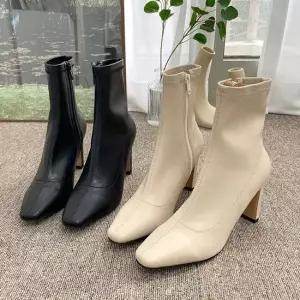 굽있는 여자 부츠 9cm 스퀘어코 앵클부츠 옆지퍼 여자가을신발 앵글부추 발목부츠