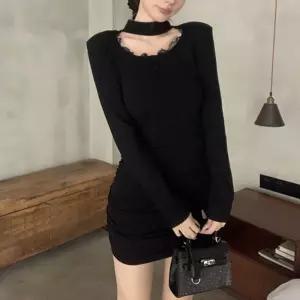 페미닌 힙 셔링 포인트 레이스 원피스라운드넥 라인 슬림핏 여성 데이트룩 하객 예쁜 여리여리 봄원피스 여