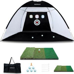 스트라이크 존 타겟으로 실제 골프공을 운전하는 뒷마당용 골프 네트 - 10x7피트 헤비 듀티 연습 네트, 야외/실내 훈련용 휴대용 타격 남성용 선물 아빠와 골퍼