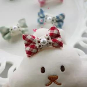 코코아허니 체크 레이스 자동핀 1판 20개입강아지머리 강아지 머리삔 악세서리 헤어 애견 애완견 리본 강아