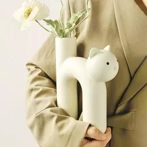 캣 아트 도자기 꽃병(밀크크림)화 인테리어소품 장식 장식품 인테리어 디자인