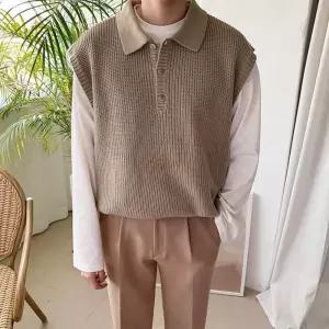 카라넥 스웨터 니트 베스트 오버핏 데일리룩 남성조끼 카라 남자 오버 가을 무지 겨울 베이직 기본 코튼 데