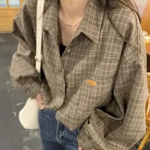 여성 데일리 빈티지 루즈핏 체크 셔츠 남방 오버 기본 줄무늬 캐주얼
