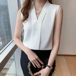 슬리브리스 여성 나시 민소매 여름 블라우스 셔츠 반팔 루즈핏 루즈 면접 오피스룩