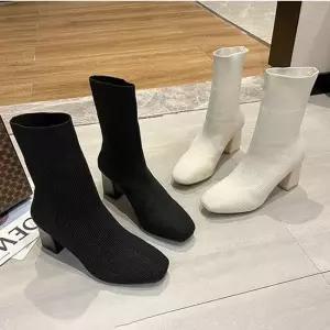 니트 앵클 삭스 부츠 스타일리쉬 미들굽 스웨이드 여자가을신발 앵글부추 발목부츠
