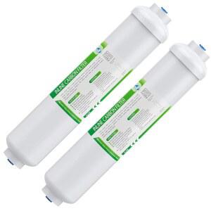 멤브레인 솔루션 T33 인라인 워터 필터 냉장고 및 제빙기용 2팩 1/4인치 퀵 커넥트 교체 카트리지 역삼투압 시스템용 포스트 카본 푸시