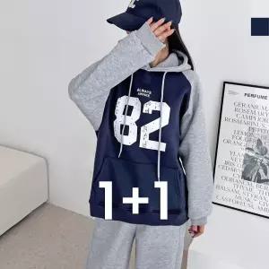 여자 오버핏 82 기모 배색 후드티 예쁜 데일리 패션겨울옷 안감 후드 맨투맨 여성