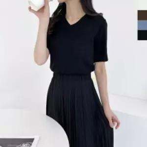 2L-PPT 1021 여자 여름 브이넥반팔니트니트티 린넨 여성 니트 셔츠 팔티