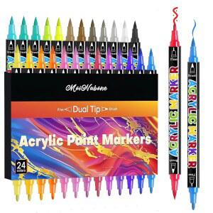 모이누본 24색 듀얼 팁 아크릴 페인트 마커 암벽화용 프리미엄 마커 펜 캔버스 돌 나무 유리 색칠 부활절 바구니 스터퍼 DIY 공예 및 미술 용품