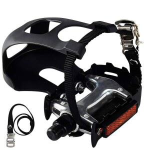 토 클립과 4D 조절 가능한 스트랩이 있는 YBEKI 프로급 스핀 바이크 페달 - 산악 도로 자전거 /펠로톤 /슈윈 /써니 바이크용 9 16인치 합금 스핀들 | 500파운드 적재 용량 + 12개월