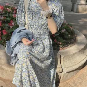 페미닌 플라워 포인트 반팔 원피스 JSC-d0065가을 아한 여성스러운 긴팔롱 꽃무늬 플라원 셔링 공주룩