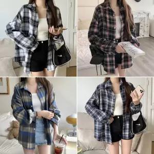 여성 여자 오버핏 루즈 캐쥬얼 가을 남방 체크셔츠 긴팔티 긴팔