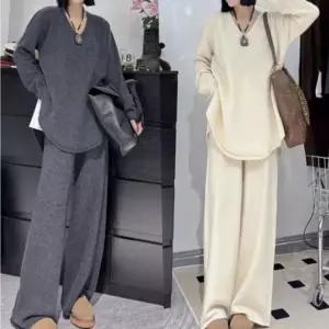 LN 모네스트 클래식 니트 팬츠 투피스 세트 바지 v넥 트레이닝복 와이드겨울코디 여성패션 긴팔 투피스옷