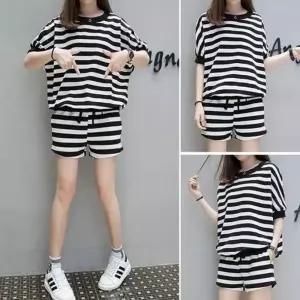 라운드넥 스트라이프 반팔 반바지 세트 URD-525레이닝복셋트 레이닝 셋트