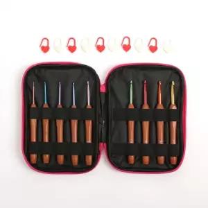 일상공방 우드핸들 코바늘 9종세트 휴대용 파우치 수예도구 뜨개 손뜨개