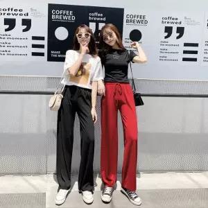 키밍 여름 여성 통바지 쿨팬츠 기본 스타일 편안한 착용감냉감 통기성 링바지 의류 아이스 고무줄 인견 라