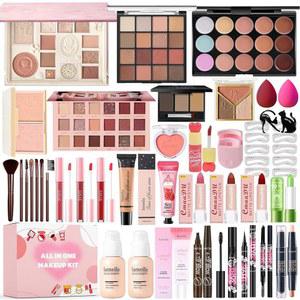 올인원 여성용 메이크업 키트 세트 여성 청소년을 위한 선물 섀도 파운데이션 립스틱 마스카라 라이너 코스메틱 브러시 필수 번들 포함