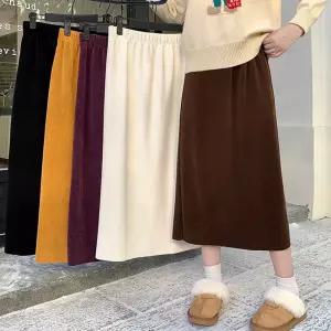 빅사이즈 허리밴딩 니트골지 롱스커트 뒷트임 일자핏머메이드 플리츠 플레어 가을 하이웨스트치마 주름 여