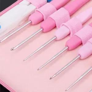 핑크 코바늘 세트 뜨개질 도구 모사용 레이스 공예 용품손질 핸드메이드 부자재 니트 질도구 뜨기 패턴 대