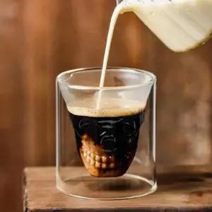 카테페리아 독특한 스컬 에스프레소잔 1개컵 투명 유리 커피 원두 에스프레소