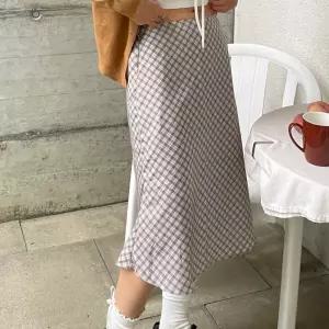 걸리쉬 미디엄체크스커트롱치마 여성 가을 여름 쉬폰 패턴 스커트