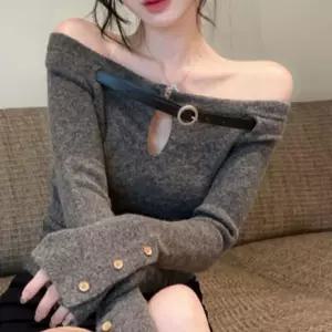 여성 데일리 오프숄더 벨트 포인트 슬림핏 크롭 니트니트티 어깨가디건 프릴블라우스 정장원피스 언발 니트