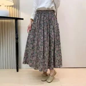 여자스커트 A라인 면사 스커트 봄 빈티지 프린트 허리밴딩 롱 원템1