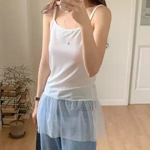 여자 도트 시스루 레이스 레이어드티 이너 끈 나시