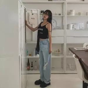 [하프클럽/]여자 심플 모먼트 레터링 골지 끈나시