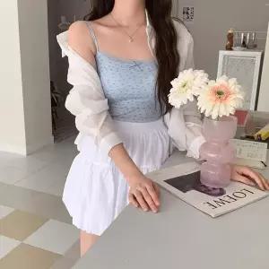 [하프클럽/]여자 레이스 리본 꽃무늬 캡 그런지 끈나시