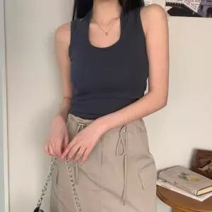 여자 유니크 더블 홀터넥 골지 민소매 T