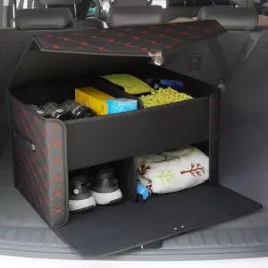 자동차 가죽 2층 트렁크정리함 수납함 C61 블랙레드등받이포켓 등받이함 차량함 시트 시트백 용테이블 사이