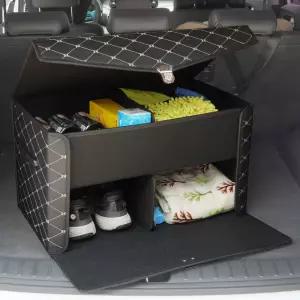 자동차 가죽 2층 트렁크정리함 수납함 C61 블랙골드등받이포켓 등받이함 차량함 시트 시트백 용테이블 사이