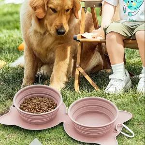 반려동물 간편 휴대용 폴딩 스타일 접이식 더블 밥 그릇 식기개식 견그릇 애완 댕댕이 애식탁 급수 애견 강